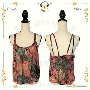 Womens Decree Strappy Tank Top Sheer Floral Print Cami Size Medium